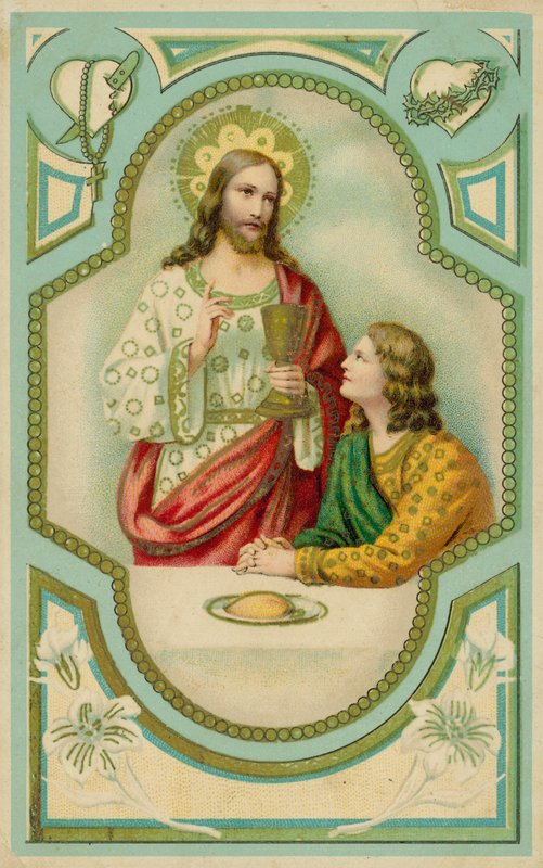 Jesus Christus segnet einen Mann, der die Heilige Kommunion empfängt von European School