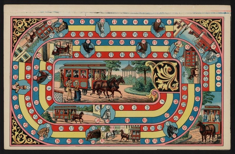 Jeu de Tramway, Straßenbahnspiel (Farblitho) von European School