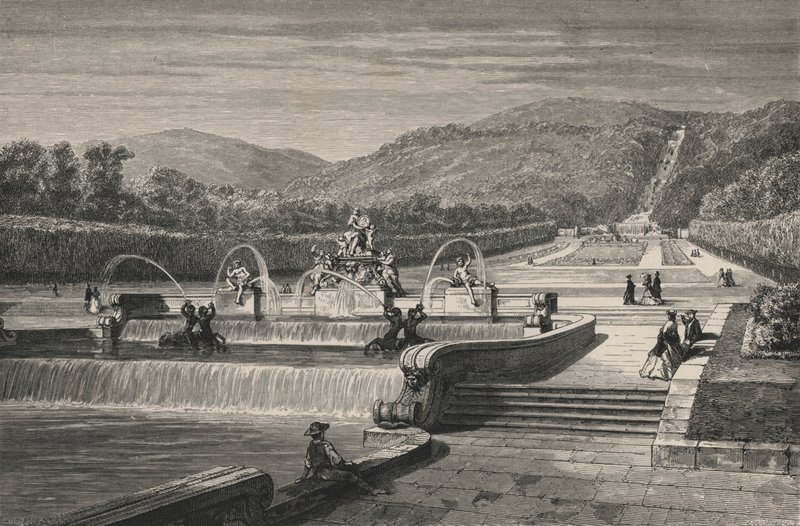 Das Wasserbecken und der Wasserfall in Caserta (Stich) von European School