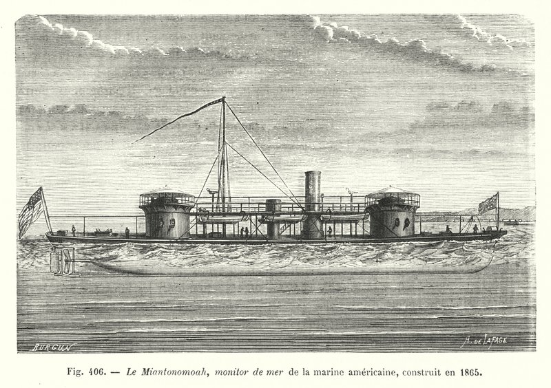 Der Miantonomoah, Monitor der amerikanischen Marine, gebaut 1865 (Stich) von European School