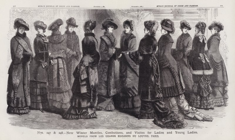 Neue Wintermäntel, Konfektionen und Besuche für Damen und junge Damen, Modelle aus Les Grands Magasins du Louvre, Paris von European School