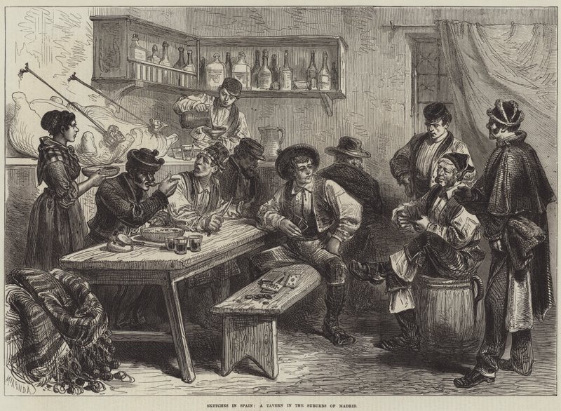 Skizzen in Spanien, eine Taverne in den Vororten von Madrid (Stich) von European School