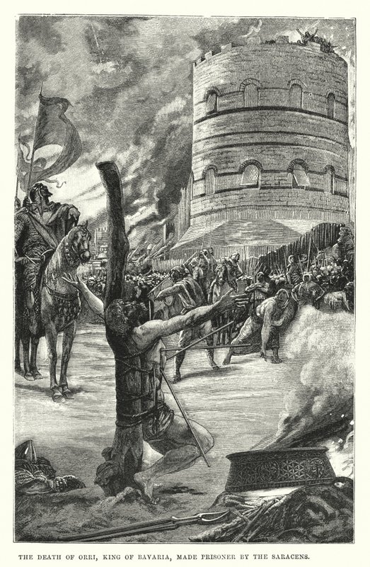 Der Tod von Orri, König von Bayern, gefangen von den Sarazenen (Gravur) von European School