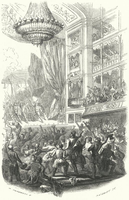Der Beginn der belgischen Revolution: Aufführung von Daniel Aubers Oper La Muette de Porcini im Théâtre de la Monnaie in Brüssel, 25. August 1830 (Gravur) von European School