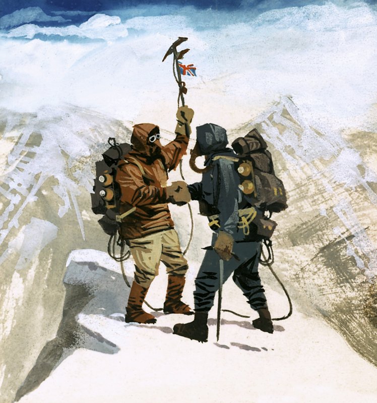 Hillary und Tensing erreichen den Gipfel des Mount Everest von Ferdinando Tacconi