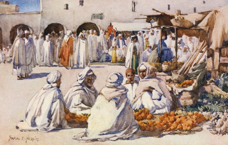 Der Obstmarkt, Biskra (Farblithografie) von Frances Nesbitt