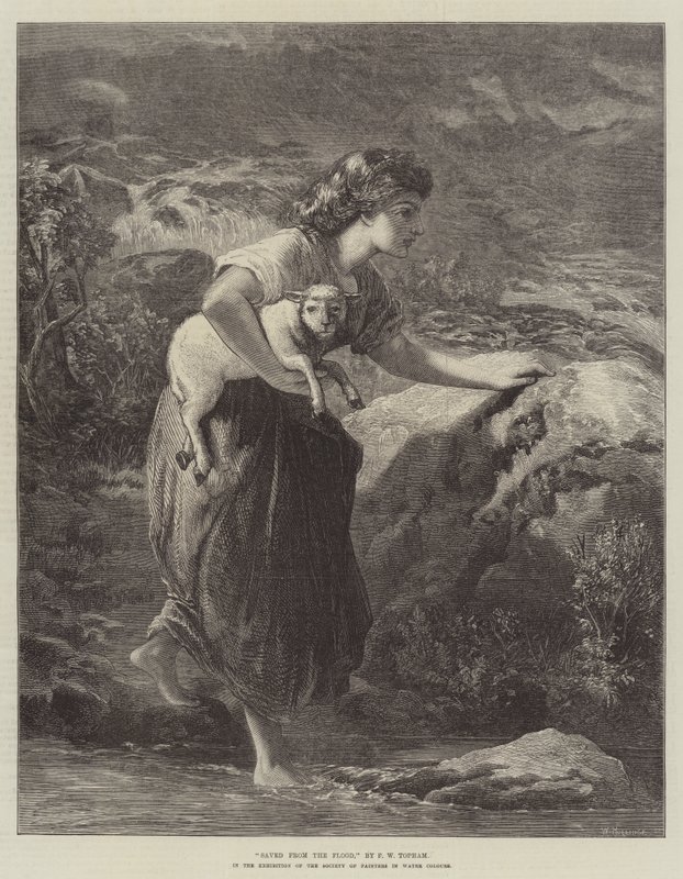 Gerettet vor der Flut, in der Ausstellung der Society of Painters in Water Colours von Francis William Topham