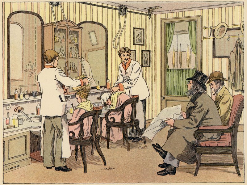 Bedfords Buch der Geschäfte: Friseur (Farblithografie) von Francis Donkin Bedford