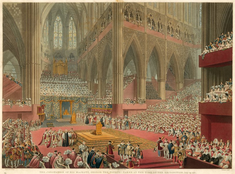 Die Krönung Seiner Majestät Georg IV., aufgenommen zum Zeitpunkt der Anerkennung, 19. Juli 1821 von Francis Phillip Stephanoff