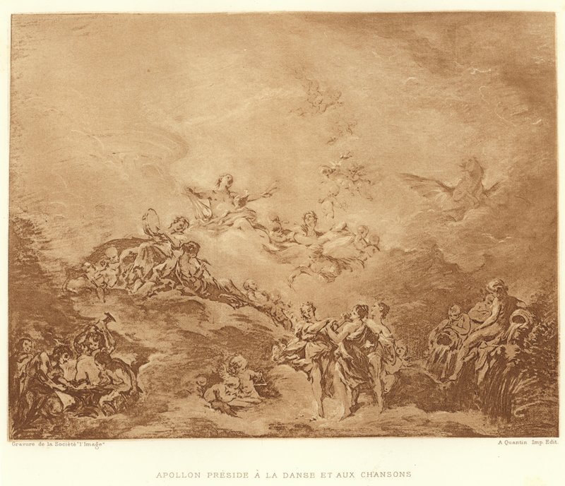 Apollon leitet den Tanz und die Lieder (Gravur) von Francois (after) Boucher