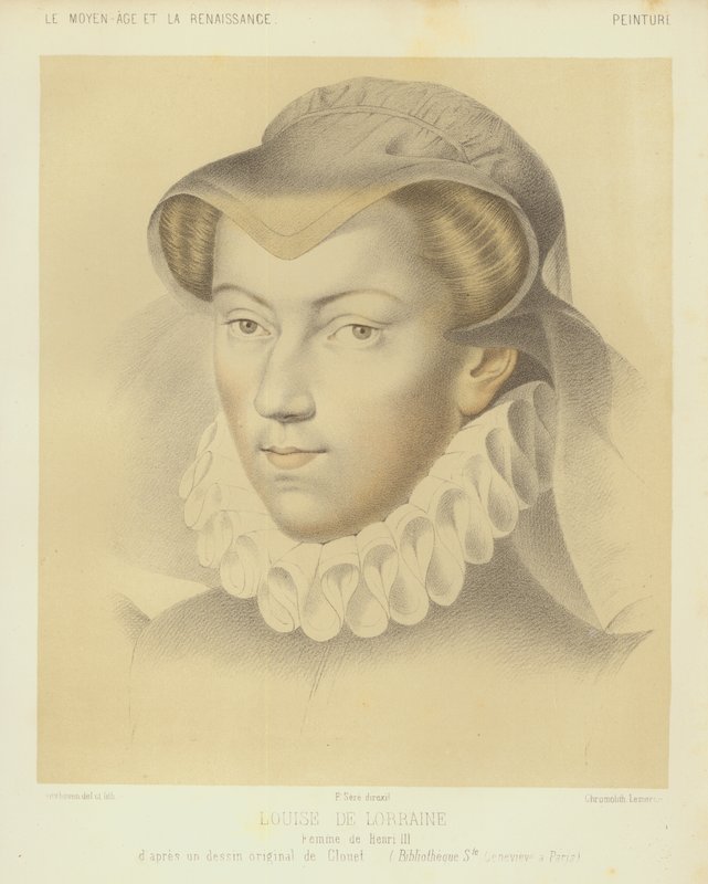 Louise von Lothringen, Ehefrau von König Heinrich III. von Frankreich (Chromolitho) von Francois (after) Clouet