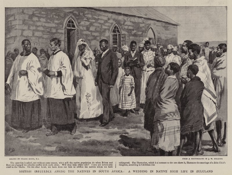Britischer Einfluss unter den Eingeborenen in Südafrika, eine Hochzeit im einheimischen Hochleben in Zululand von Frank Dadd