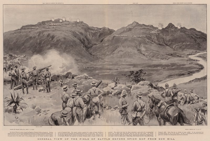 Gesamtansicht des Schlachtfeldes vor Spion Kop von Gun Hill von Frank Dadd