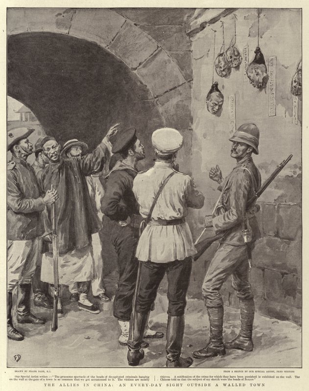 Die Alliierten in China, ein alltäglicher Anblick vor einer ummauerten Stadt von Frank Dadd