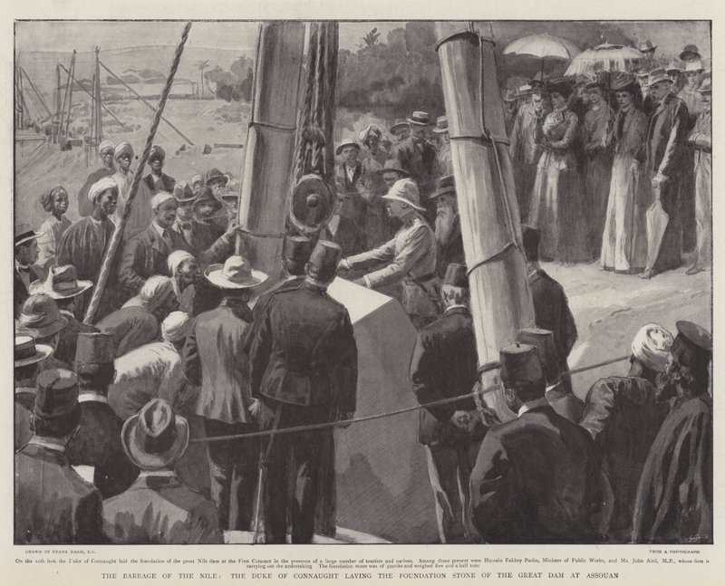 Das Barrage des Nils, der Herzog von Connaught legt den Grundstein des Großen Damms in Assuan von Frank Dadd