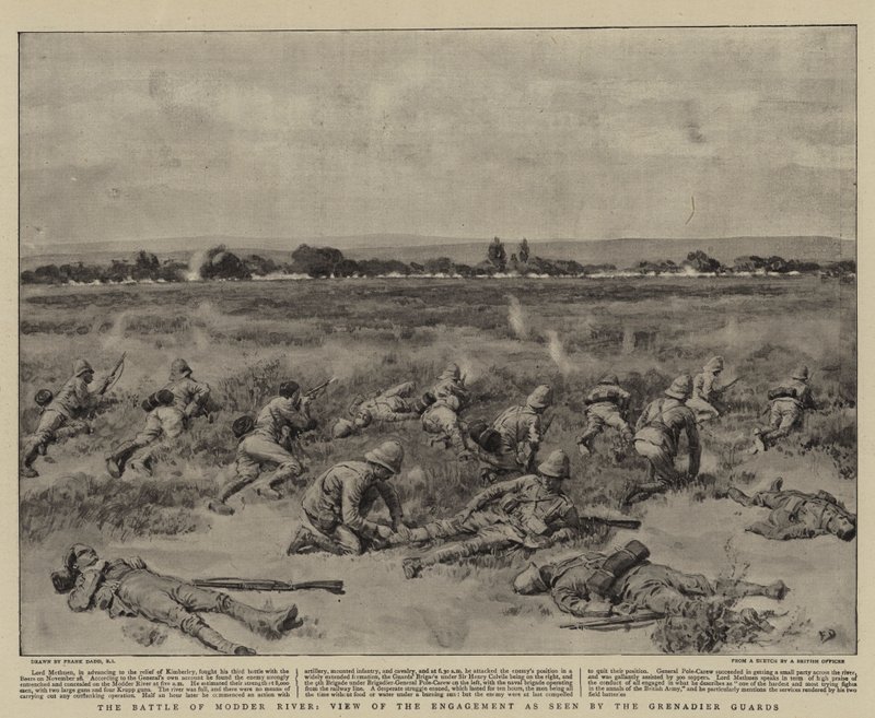Die Schlacht am Modder River, Ansicht des Gefechts wie von den Grenadier Guards gesehen von Frank Dadd