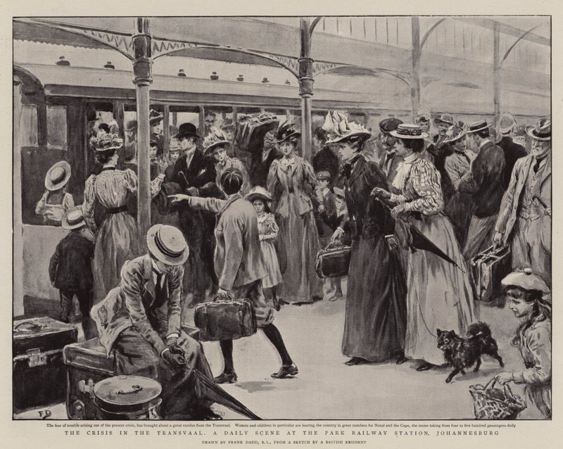 Die Krise im Transvaal, eine tägliche Szene am Parkbahnhof, Johannesburg von Frank Dadd