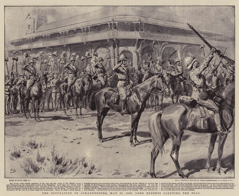 Die Besetzung von Johannesburg, 31. Mai 1900, Lord Roberts salutiert der Flagge von Frank Dadd