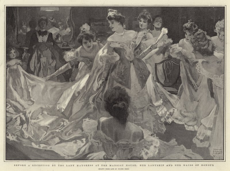 Vor einem Empfang der Lady Mayoress im Mansion House, ihre Ladyship und ihre Ehrendamen von Frank Craig