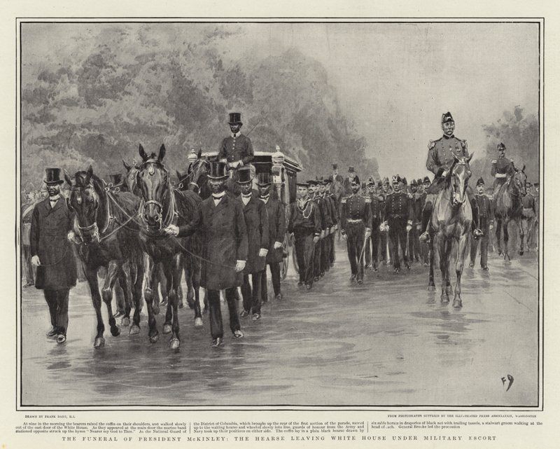 Die Beerdigung von Präsident McKinley, der Leichenwagen verlässt das Weiße Haus unter militärischer Eskorte von Frank Dadd