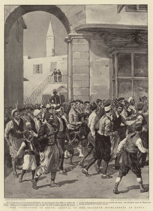 Die Besetzung Kretas, Ankunft der Seaforth Highlanders in Canea von Frank Dadd