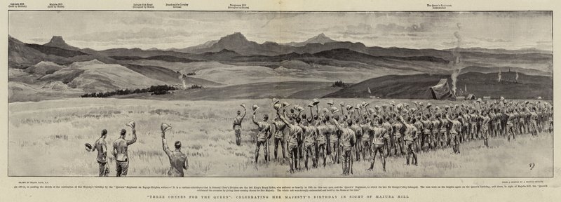 Dreifaches Hoch auf die Königin, Feier zum Geburtstag Ihrer Majestät in Sichtweite des Majuba-Hügels von Frank Dadd