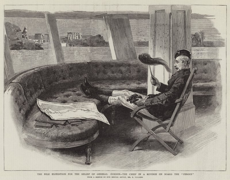 Die Nil-Expedition zur Rettung von General Gordon, der Chef in einer Träumerei an Bord der Ferouz von Frederic Villiers
