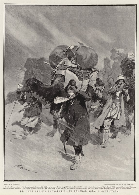 Dr. Sven Hedins Erkundung in Zentralasien, ein Sandsturm von Frederic de Haenen