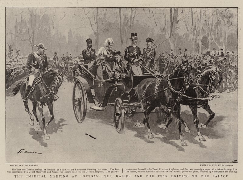 Das Kaiserliche Treffen in Potsdam, der Kaiser und der Zar fahren zum Palast von Frederic de Haenen