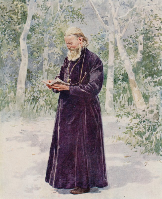 Der verstorbene Vater John von Cronstadt in seinem Garten von Frederic de Haenen