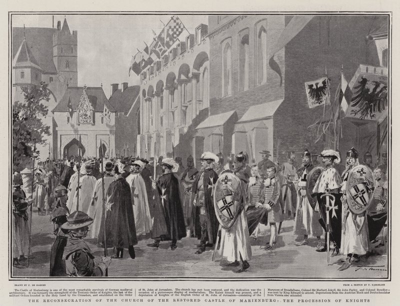 Die Wiedereinweihung der Kirche der restaurierten Burg Marienburg, die Prozession der Ritter von Frederic de Haenen