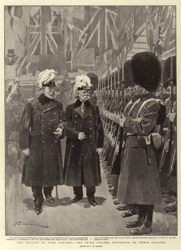 Die Rückkehr von Lord Roberts, die Irish Guards inspiziert von ihrem Colonel von Frederic de Haenen
