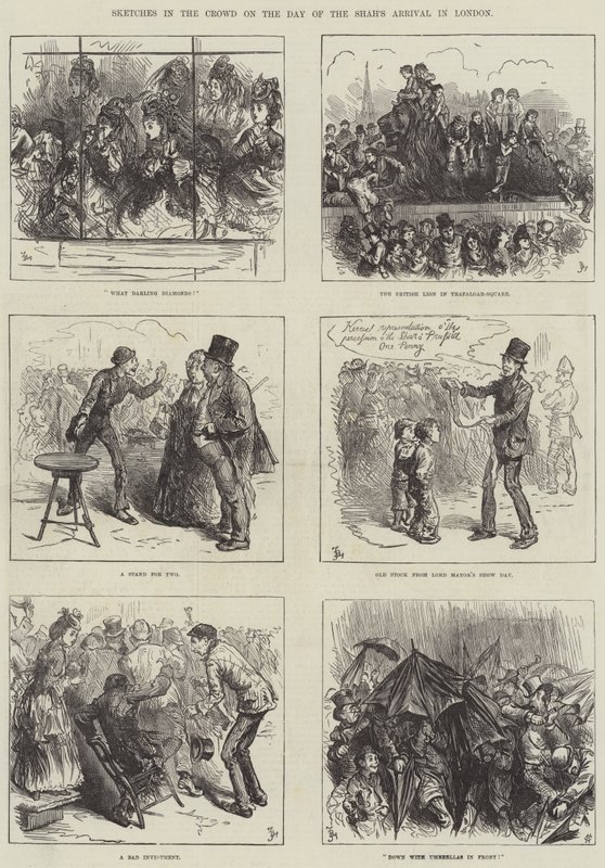 Skizzen in der Menge am Tag der Ankunft des Schahs in London von Frederick Barnard