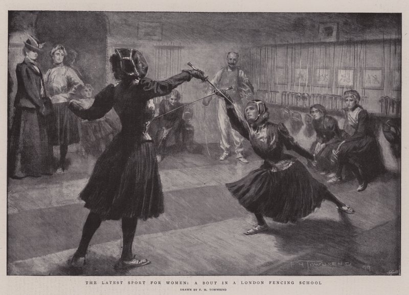 Der neueste Sport für Frauen, ein Kampf in einer Londoner Fechtschule von Frederick Henry Townsend
