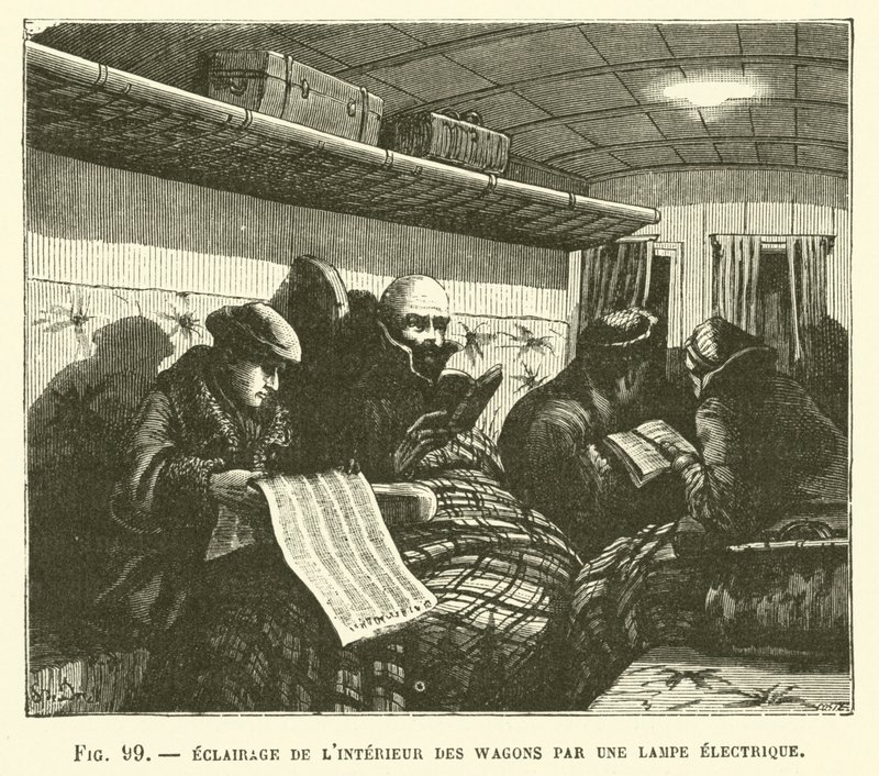 Beleuchtung des Inneren der Waggons durch eine elektrische Lampe von French School