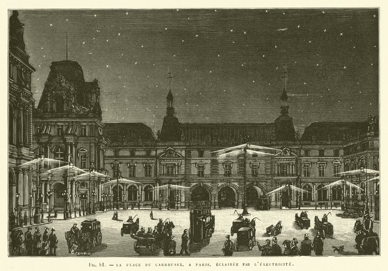 Der Platz des Karussells in Paris beleuchtet durch Elektrizität von French School