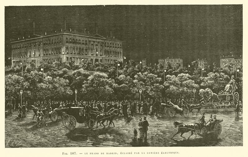 Der Prado von Madrid, beleuchtet durch elektrisches Licht von French School