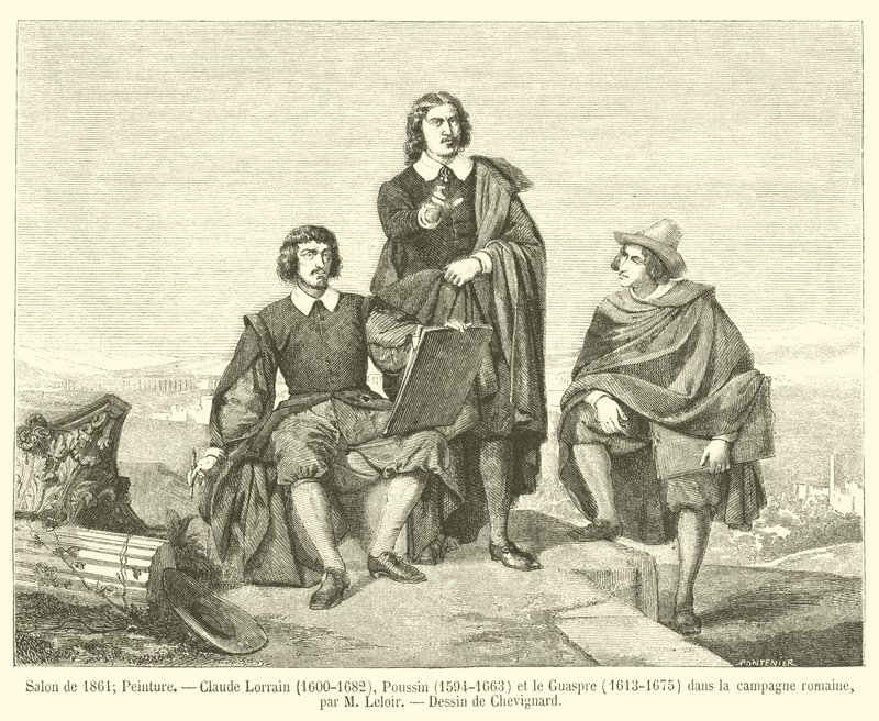Salon von 1861, Malerei, Claude Lorrain, 1600-1682, Poussin, 1594-1663, und Le Guaspre, 1613-1675, in der römischen Landschaft von French School