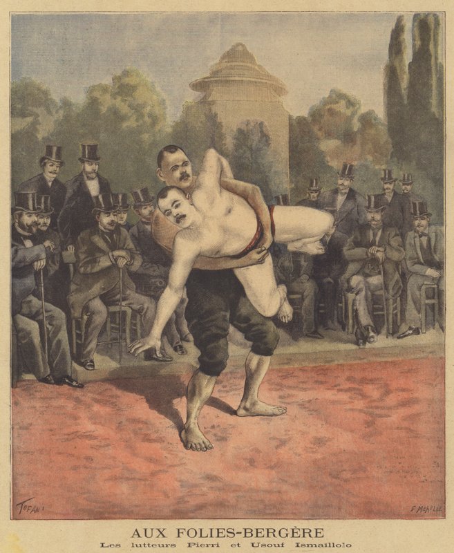 Die Ringer Pierri und Usouf Ismaillolo im Folies-Bergère von French School