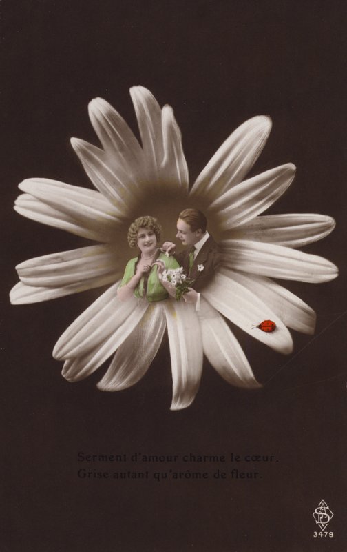 Ein junges Paar im Zentrum einer Blume mit Marienkäfer von French Photographer