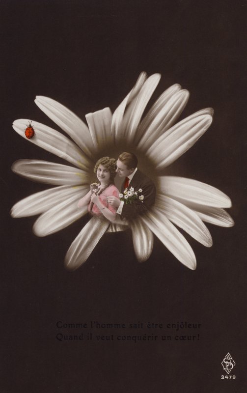 Ein junges Paar im Zentrum einer Blume mit Marienkäfer von French Photographer