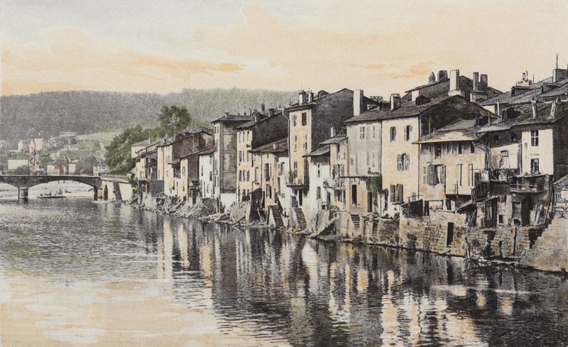 Épinal, Alte Häuser am Quai Rualménil, am Ufer der Mosel von French Photographer