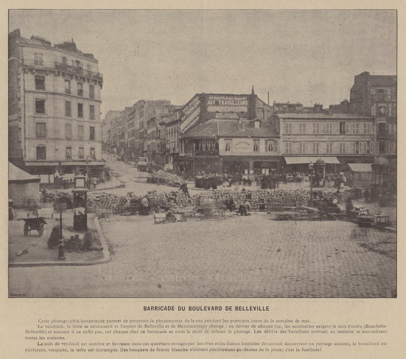 La Commune de Paris, Barrikade am Boulevard de Belleville (s/w Foto) von French Photographer