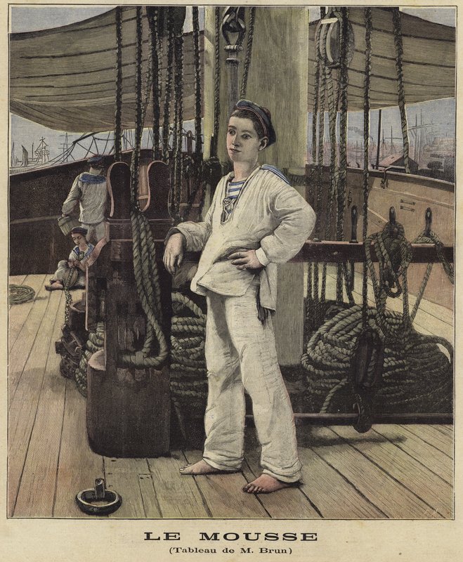 Ein junger Matrose auf dem Deck eines Schiffes von French School