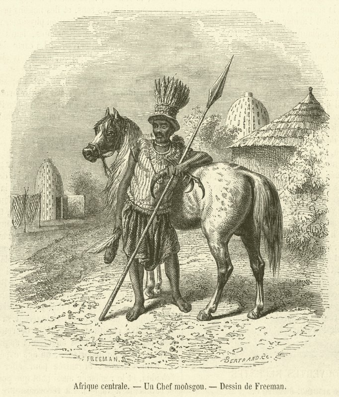 Zentralafrika, ein Mousgou-Häuptling (Gravur) von French School