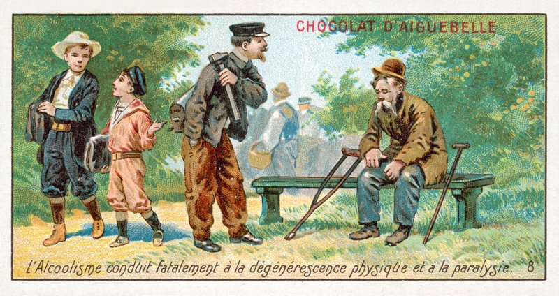 Alkoholismus führt unvermeidlich zu körperlichem Verfall und Lähmung von French School