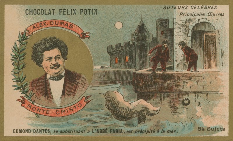 Alexandre Dumas und eine Szene aus Der Graf von Monte Cristo von French School