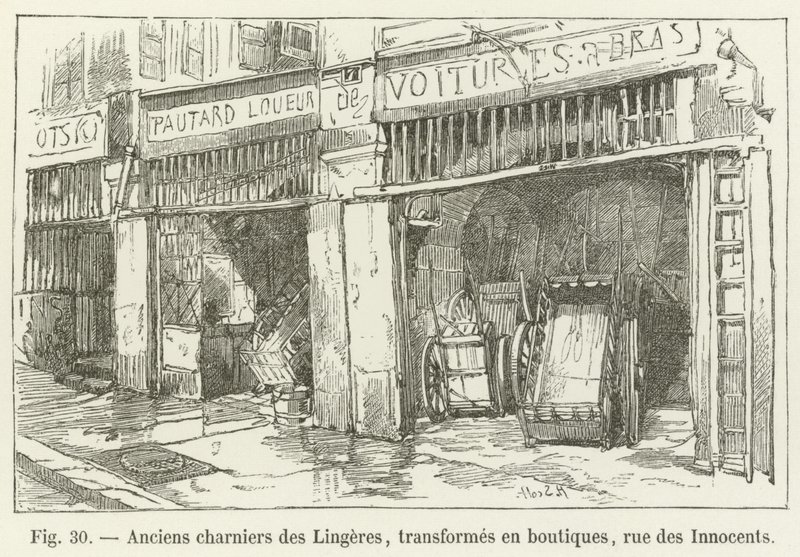 Ehemalige Beinhäuser der Wäscherinnen, in Geschäfte umgewandelt, Rue des Innocents von French School