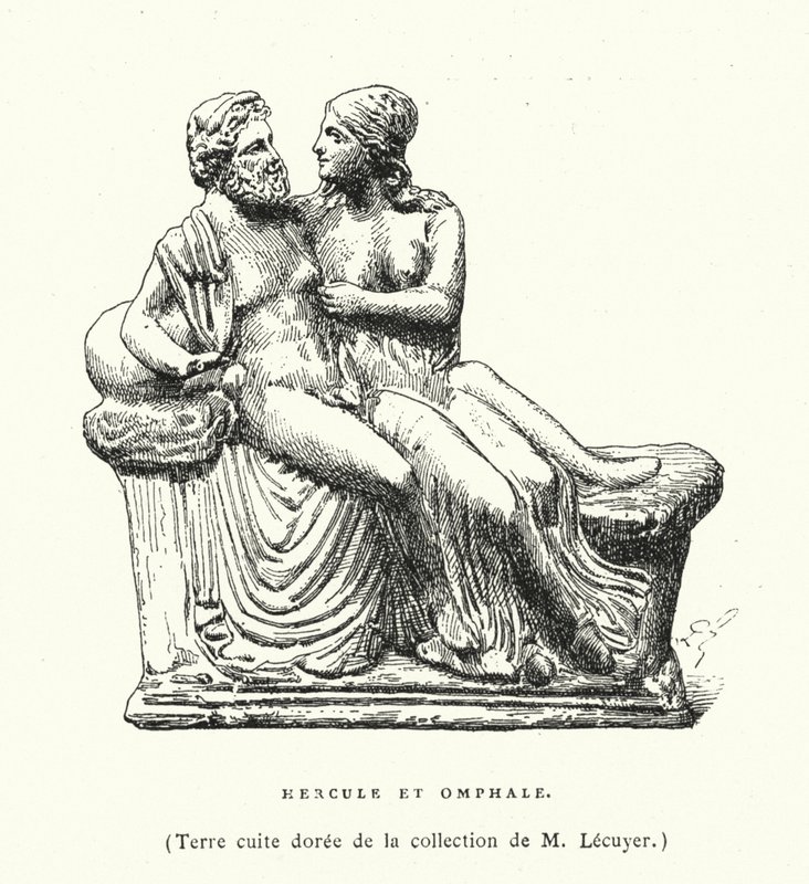 Antike griechische Terrakottaskulptur von Herkules und Omphale (Stich) von French School