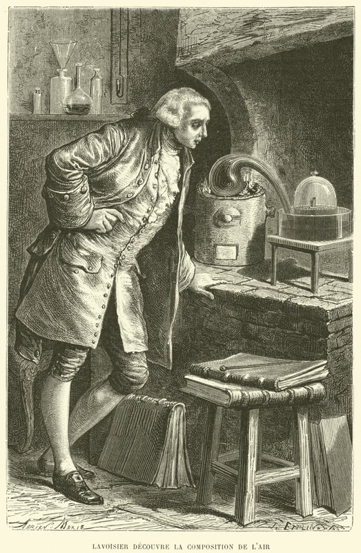 Antoine Lavoisier entdeckt die Zusammensetzung der Luft von French School